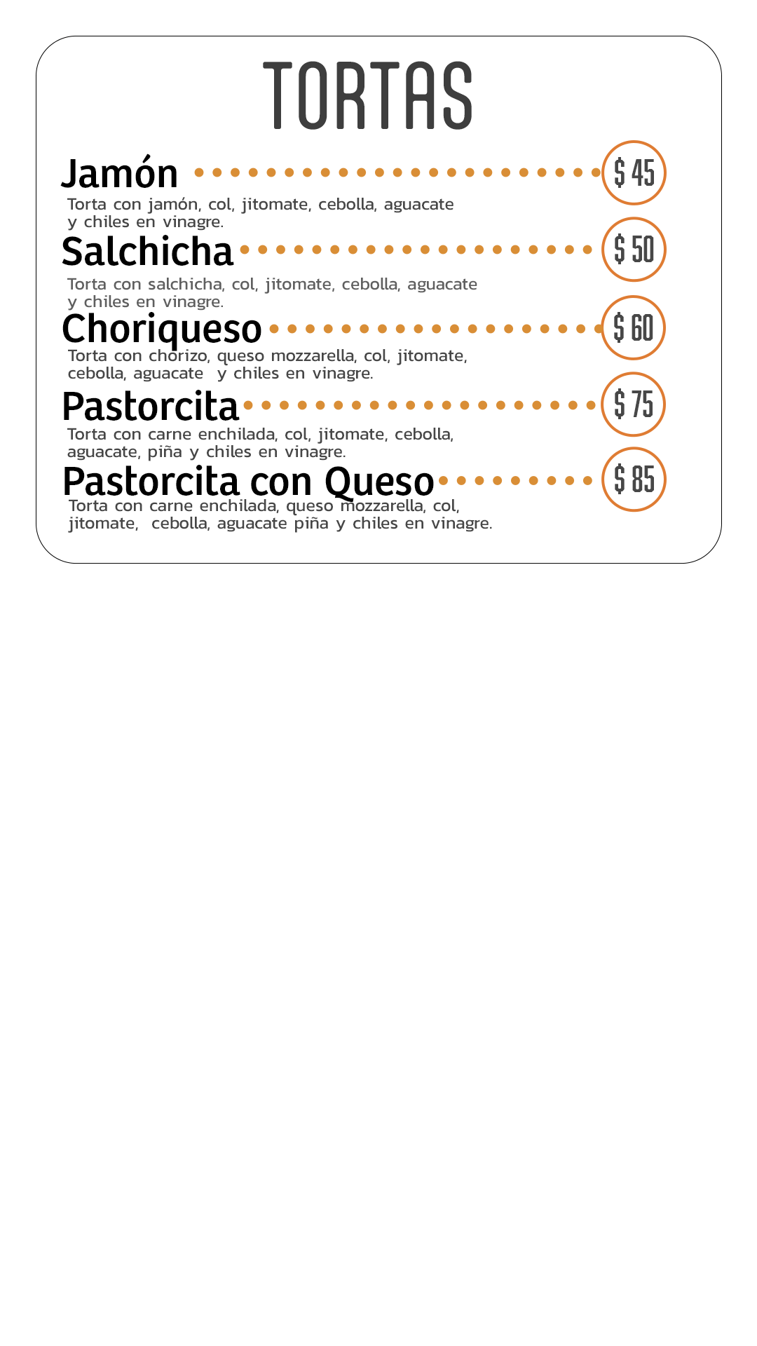 Menú Tortas